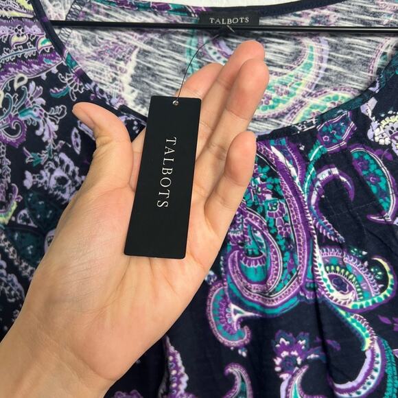 TALBOTS WOMEN'S PAISLEY ROUND NECK PARTY BLOUSE LONG SLEEVE SIZE LARG BRAND NEW - Picture 3 of 4